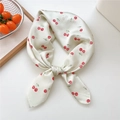 Elegant off-white silk-texture small square scarf with vibrant red cherry patterns - 70x70cm / Cherry Print Cream (02)