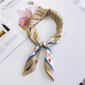Elegant champagne gold silk scarf with white stripes and blue polka dot patterns - 70x70cm / Khaki Stripe Polka Dot