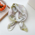 70cm floral print silk square scarf in pale green and white with elegant knot drape - 70x70cm / Dreamy Green Leaves (03)