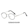 Oval anti-blue light glasses with retro black silver metal frame and flexible temples - Black and Silver