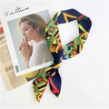 Slim silk scarf with bohemian geometric print and colorful patterns for women - Navy Lines / 4-195cm