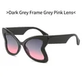 Modern butterfly sunglasses with dark grey frames and grey-pink gradient lenses - Black Frame Grey Pink Lens