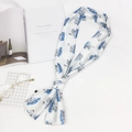 Elegant long skinny scarf with blue swan print on white silk texture fabric - Swan Blue