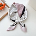 Pink and black geometric silk square scarf tied in a stylish knot on a flat surface - 70x70cm / Butterfly Pattern (05)