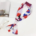 Long skinny silk-like scarf with colorful geometric triangle pattern for women - Geometric Rose Red