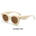 Oversized round sunglasses with beige frames and tea lenses featuring gold metal details - Beige Frame Tea Lens