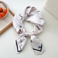 Silk square scarf in creamy satin with French bulldog dog print and black border - 70x70cm / Cute Corgi Dog (09)