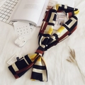 Long silk scarf with vintage geometric patterns in brown and yellow colors - Coffee Plaid
