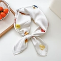 Elegant white silk-feel square scarf with abstract yellow and red floral prints - 70x70cm / Blurred Floral Print (11)
