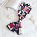 Elegant geometric color-block long silk scarf in red, green, and navy blue silk satin finish - Plaid Green