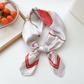 Elegant 70cm satin square scarf with red fruit print on white background tied in a bow - 70x70cm / Large Cherry Red Frame (12)