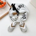 White silk square scarf featuring letter prints and dachshund dog illustration - 70x70cm / Rottweiler/Dog Print (13)