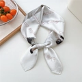 Silk-like satin square scarf featuring cat patterns and world text design in light tones - 70x70cm / Cat Collection Print (15)