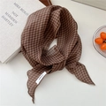 Foulard en lin marron à carreaux de style vintage français pour cheveux ou cou - 05Linen-Petit Plaid Kaki