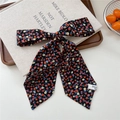 Floral print bow hair ribbon in black chiffon fabric for hair and bag styling - 01 Tie-Three-color Flower