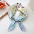 Elegant gradient silk square scarf in blue and yellow hues with soft satin finish - 70x70cm / Colorful Illusion Gradient (17)