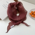 Écharpe longue et mince en lin à carreaux rouges et blancs, style rétro français - 06Linen-Petit Plaid Rouge