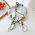 White satin silk scarf with colorful floral pattern and elegant glossy finish - 70x70cm / Floral Botanical Print (18)
