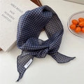 Écharpe fine en lin à rayures bleu marine et kaki style vintage français pour femmes - 07Linen-Petit Plaid Bleu