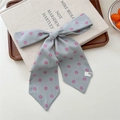 Light blue floral satin scarf tie with purple and yellow small flower pattern - 03 Tie-Eight-petal Flower Grey Blue