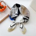 Elegant white satin square scarf with geometric abstract patterns and artistic stone textures - 70x70cm / Simple Geometric Beige Edge (20)