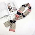 Polka dot and stripe long silk scarf twilly in beige and pink for elegant women styling - Pink Grey Dot Stripe