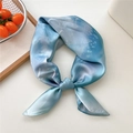 Sky blue and white gradient silk scarf with letter print on a minimalist background - 70x70cm / Deep Sea Blue Gradient (21)