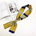 Polka dot twilly scarf in yellow and navy blue, stylish narrow long silk accessory - Yellow Green Dot Stripe