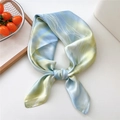 Blue and yellow marble silk square scarf for women with elegant swirl patterns - 70x70cm / White Line Blue Yellow (22)