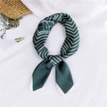 Elegant dark green and white silk scarf featuring geometric V-patterns and M lettering - Green