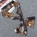 Steampunk style satin skinny scarf with mechanical gear and feather prints in bronze - Totem Paisley