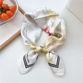 Silk-like square scarf featuring elegant abstract floral print and Lafayette lettering - 70x70cm / Brush Tassel Flower (23)