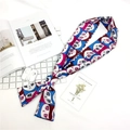 Elegant satin skinny scarf with cartoon doll pattern in burgundy and royal blue - Girl Face