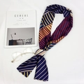 Elegant geometric stripe skinny silk scarf in navy blue, burgundy, and ginger yellow - Colorful Stripes