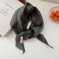 Écharpe française vintage en lin à rayures avec motif à carreaux vert foncé et brun rouge - 16Linen-Rayures Rose Vert