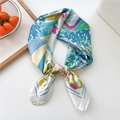 Silk-like small square scarf with abstract colorful art print in elegant knotted style - 70x70cm / Colorful Tree of Life (27)