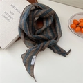 Écharpe en lin à carreaux marron et bleu avec franges dans un style rétro français - 17Linen-Rayures Camel Bleu