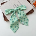 Mint green floral necktie scarf for hair and bags with elegant vintage flower pattern - 12 Tie-Blue Flowers Green Base