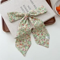 Floral print narrow silk scarf in light green with a stylish pointed tip design - 13 Tie-Thicket Flowers Green Base