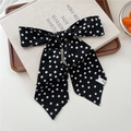 Polka dot silk hair scarf with large bow design on rustic wooden tray background - 14 Tie-Polka Dot Black