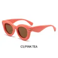 Pink frame sunglasses with tea lenses and golden metal accents in retro round style - Pink Frame Tea Lens