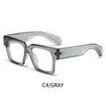 Fashionable oversized square glasses in transparent gray frame with metal rivets C4/GRAY - Transparent Grey