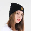 Schwarze Herren Strickmütze für den Winter mit buntem Affen-Stickerei-Aufnäher - M (56-58cm) / Schwarz Affen-Patch