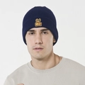 Men's navy blue knitted beanie featuring a monkey embroidery patch for winter warmth - M (56-58cm) / Navy Monkey Patch