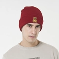 Rote Strickmütze für Herren mit MONKEY-Patch und Affenmuster für den Winterkomfort - M (56-58cm) / Burgunder Affen-Patch