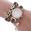 Women's fashion watch featuring LOVE letter strap with crystals and black braided cord - Black
