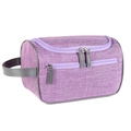 Portable dark purple travel toiletry bag with gray leather trim and side handle - Light Purple