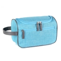 Waterproof light blue travel toiletry bag with grey handles and textured fabric - Blue