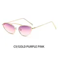 Cat eye sunglasses with thin gold frame and purple pink gradient lenses C9 - Gold Frame Purple Pink Lens