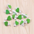 Mini white wooden photo clips with green wooden heart accents for creative decorations - Green